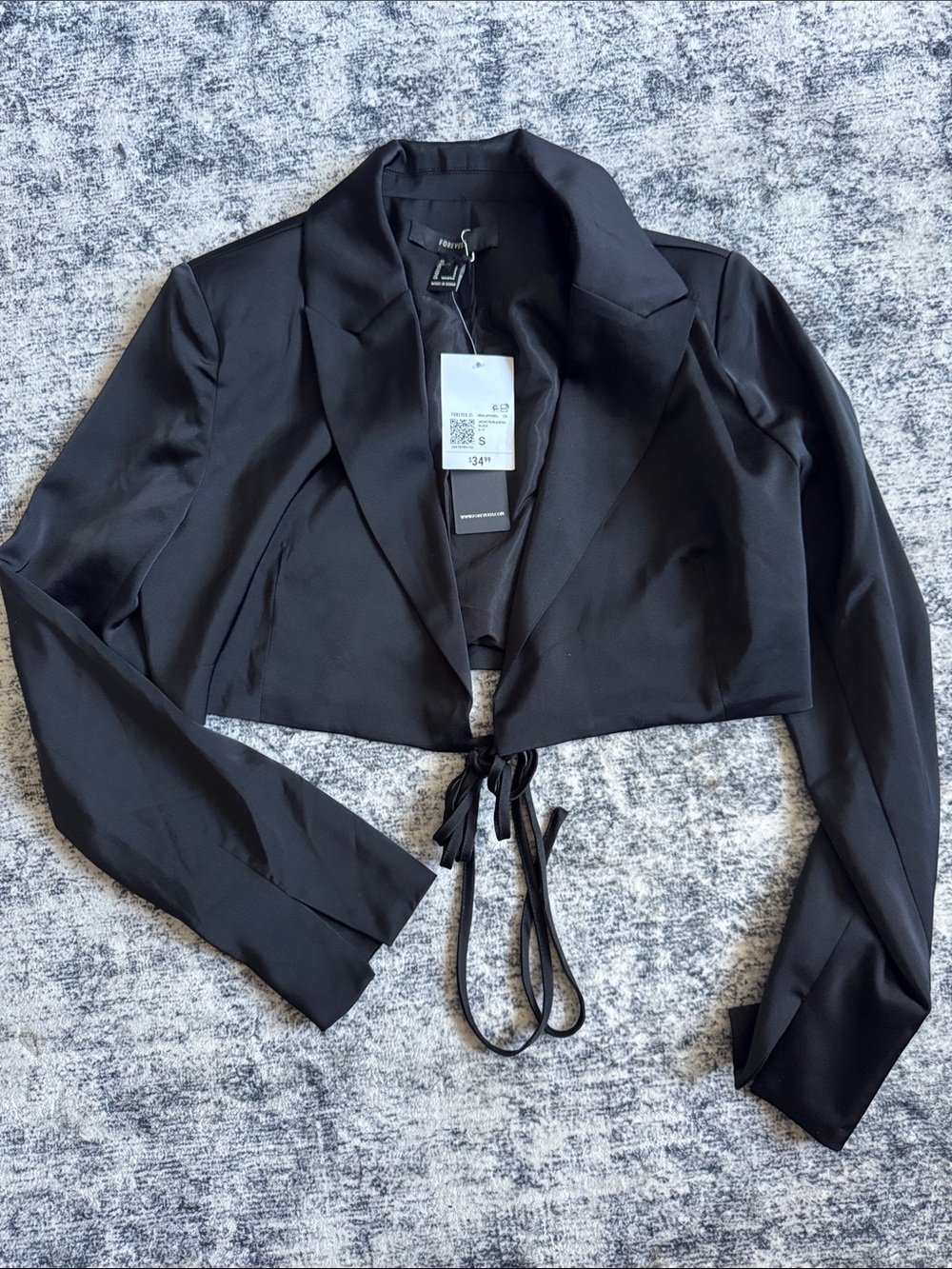 Forever 21 Black Cropped Blazer with Tie Detail